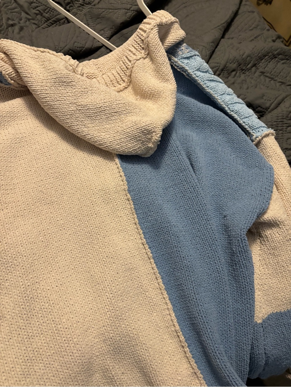 POL Blue and Cream Patchwork Hooded Cardigan Sweater - Picture 5 of 5
